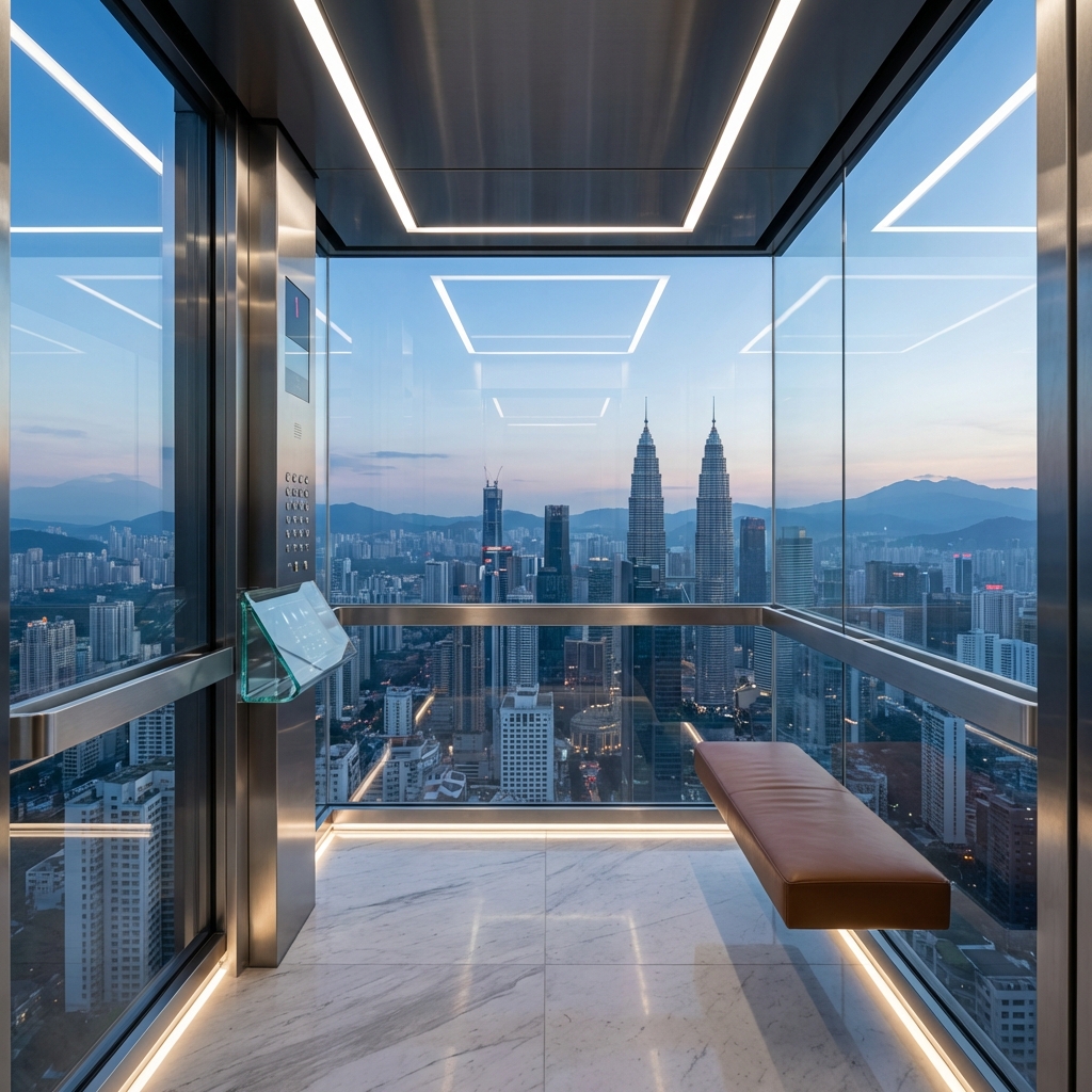 داخل كابينة مصعد بانوراما زجاجي